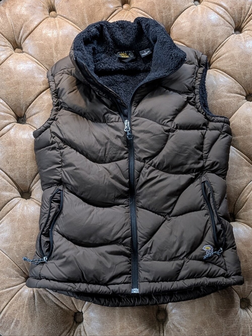 Mountain Hardwear Women's Down Vest Fleece Lined Full Zip Brown Size XS